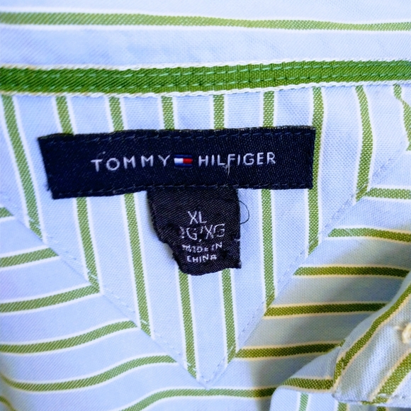 Tommy Hilfiger Striped Green/Blue Men's Shirts - Picture 10 of 14